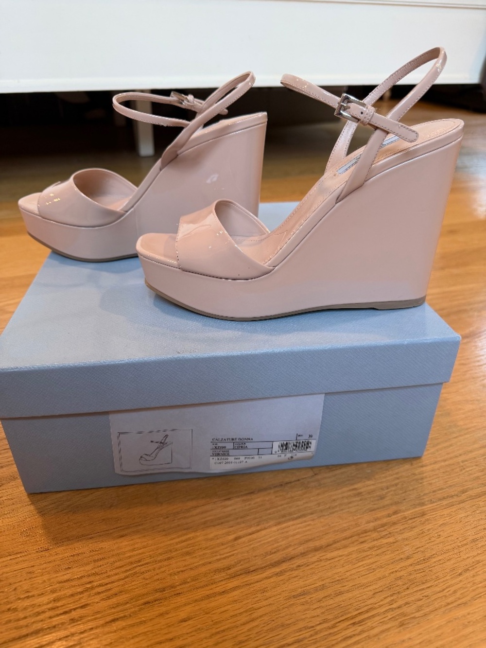 Women’s Prada Wedge Sandals Nude Size 39 Patent Leather